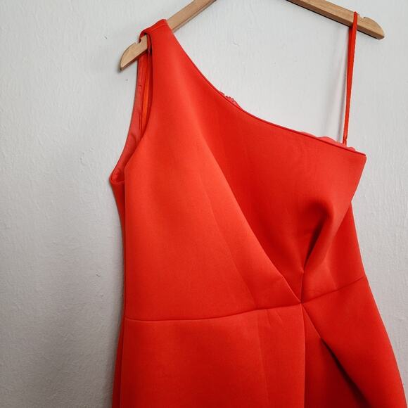 NEW Jovani Asymmetric One Shoulder Scuba Hi Low Sleeveless Dress Orange - Picture 4 of 11